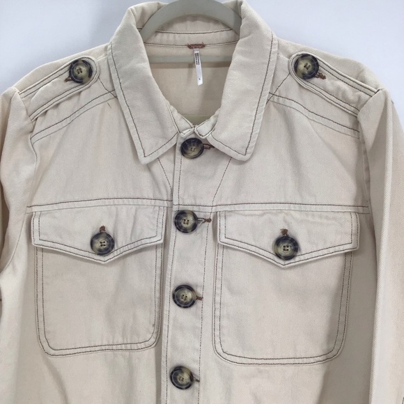 Free People Eisenhower Denim Twill Jacket Casual Boho Ivory Slouchy NWT Size L - Picture 5 of 11